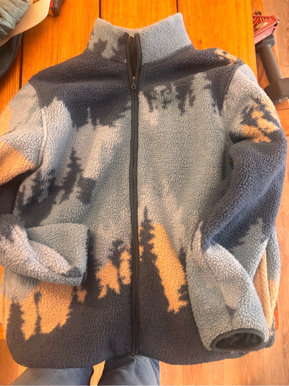 Old Navy Men's Sherpa Jacket in Light Blue, Navy & Tan
